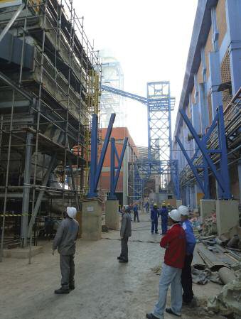 The scene at Salto in July as workers complete erection of new MDF/HDF line beside existing hardboard plant