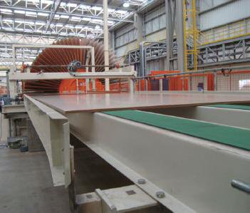 MDF panels feeding into the star coolers on the MDF II line at Duratex's Agudos site